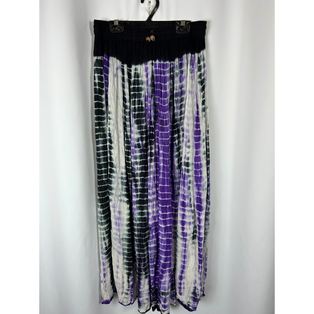 Shingaar Tie Dye Maxi Skirt Purple Black White Boho Hippie Elastic Waist OS